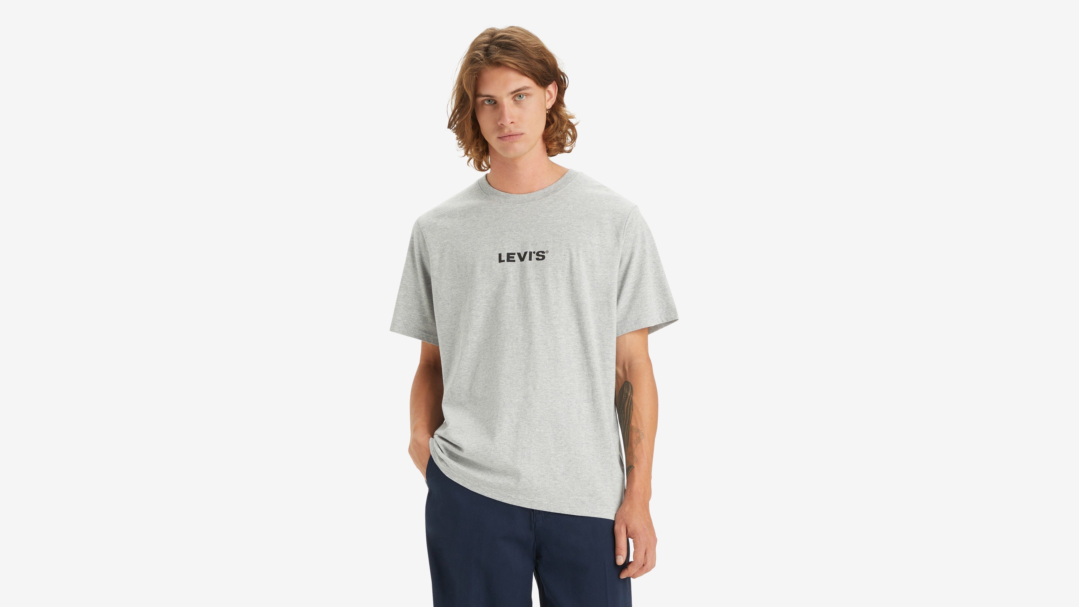 men grey and white graphic tee