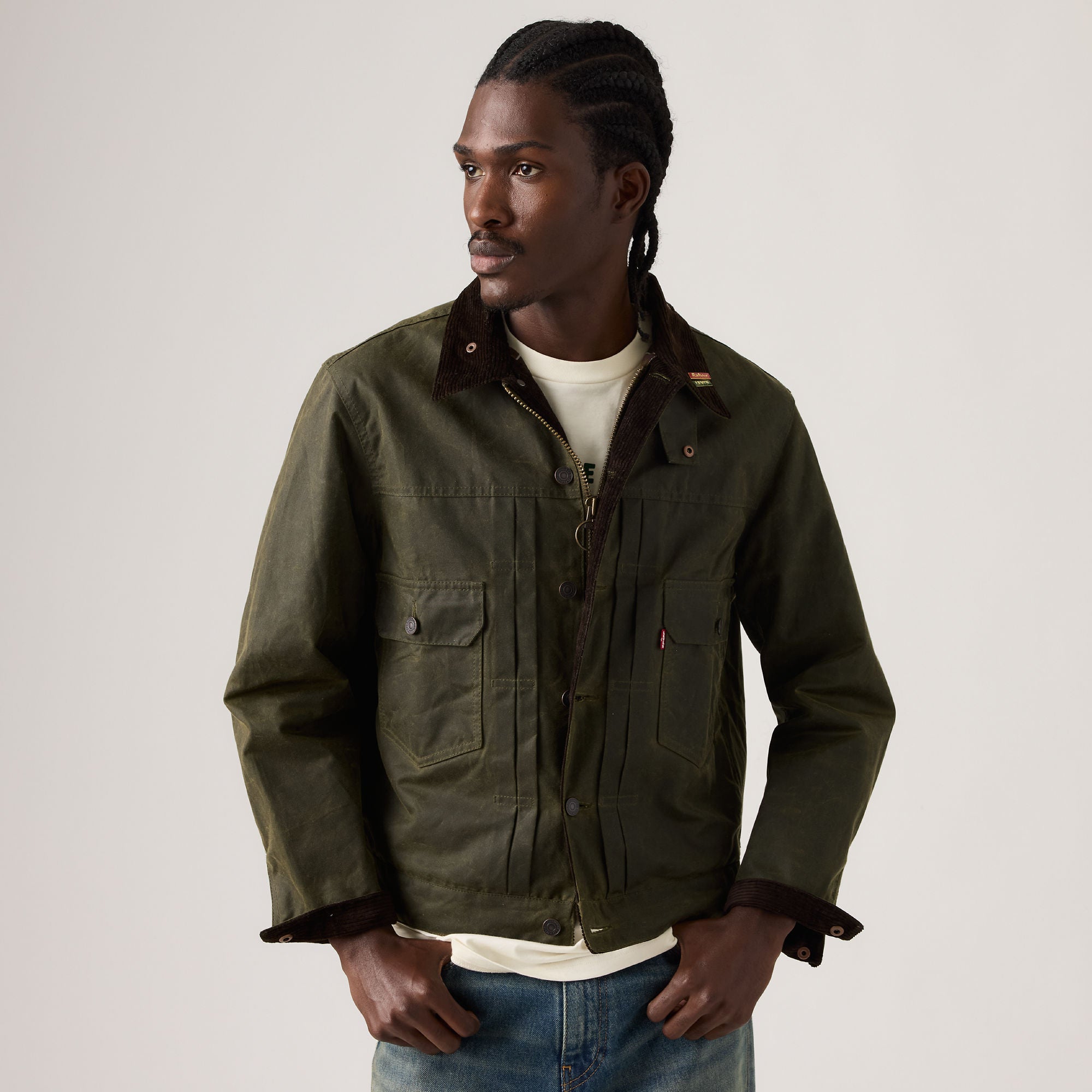 Levi's® x Barbour Type II Waxed Trucker Jacket - Tan | Levi's SG