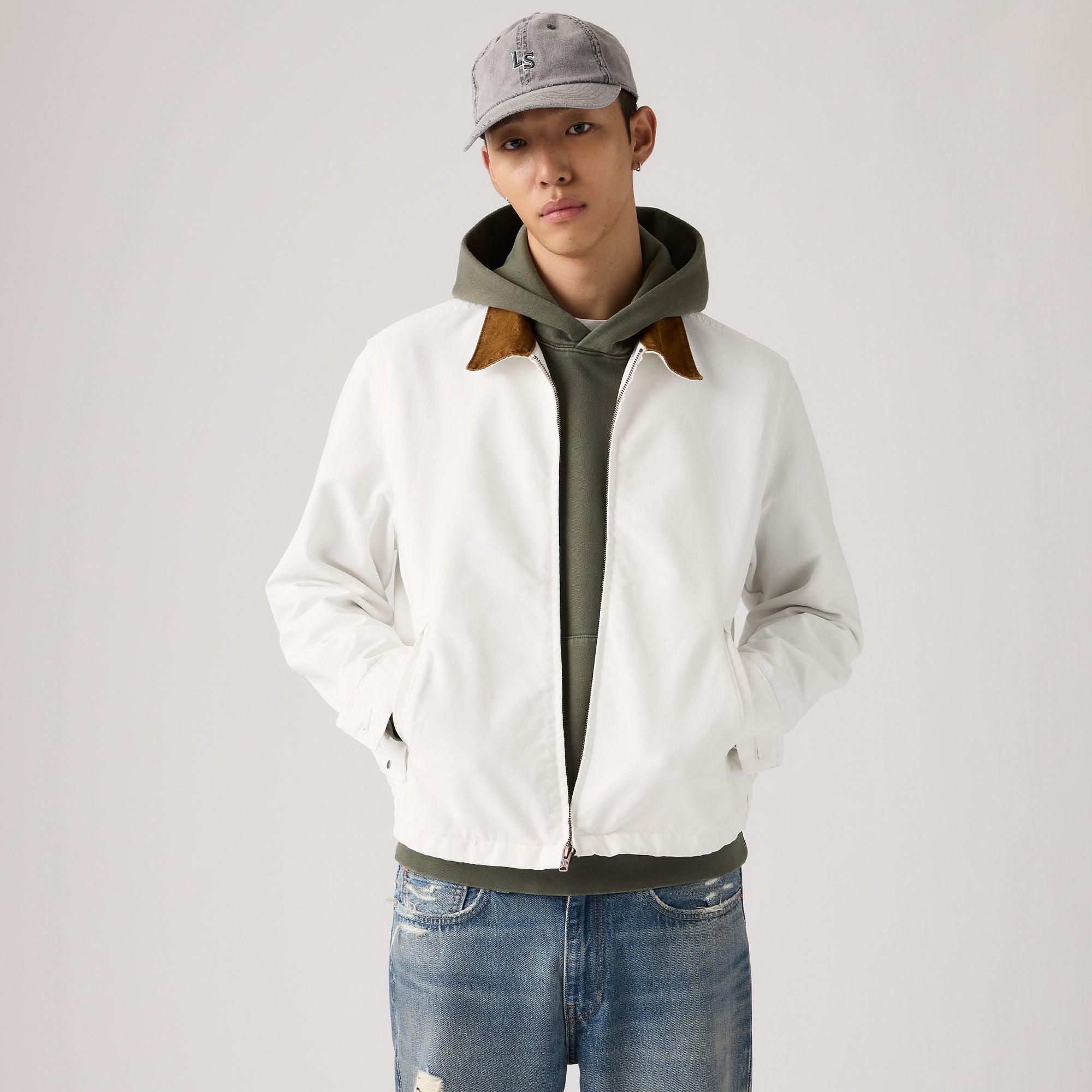 ジャケット・アウター FIFTEEN LOVE ~NKzip white~ (U:nity size) levis-mens-mechanics-full-zip-