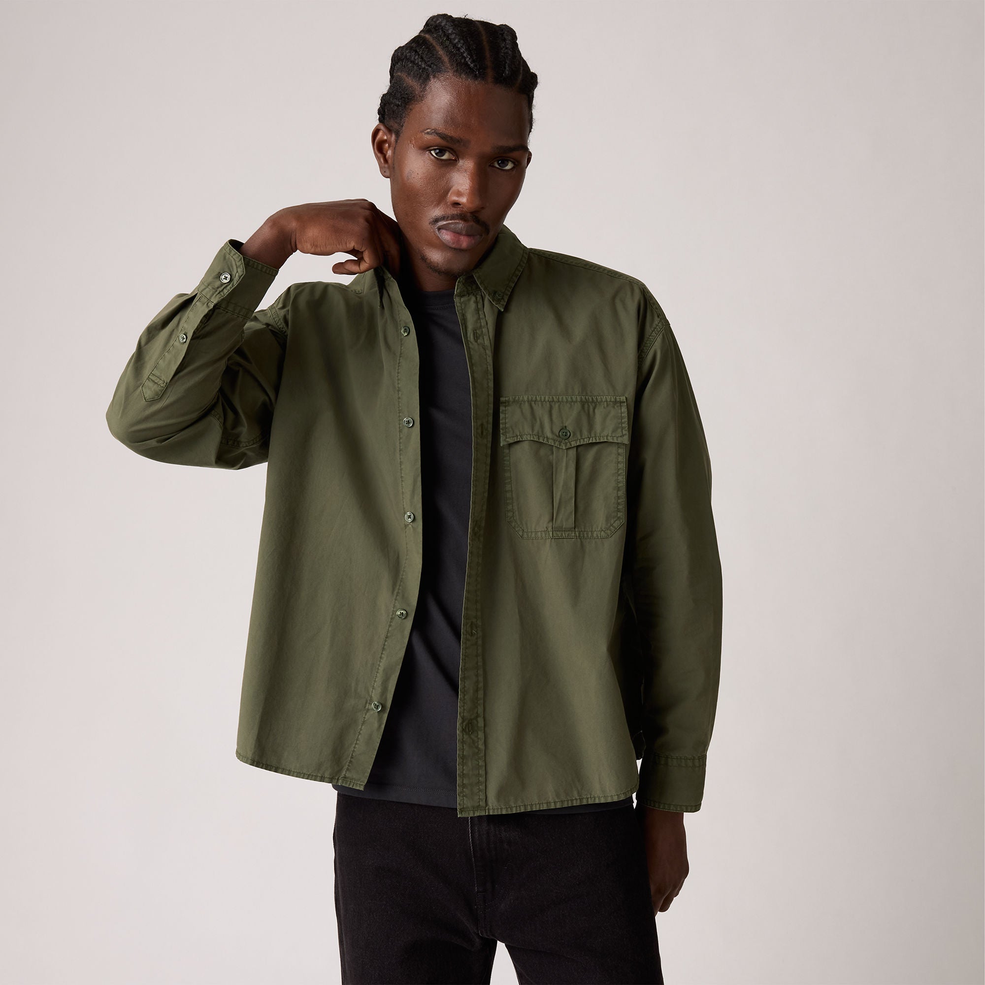 トップス enfold OVER SIZE SHIRT L/GRY 38 levis-mens-zandt-cropped-shirt