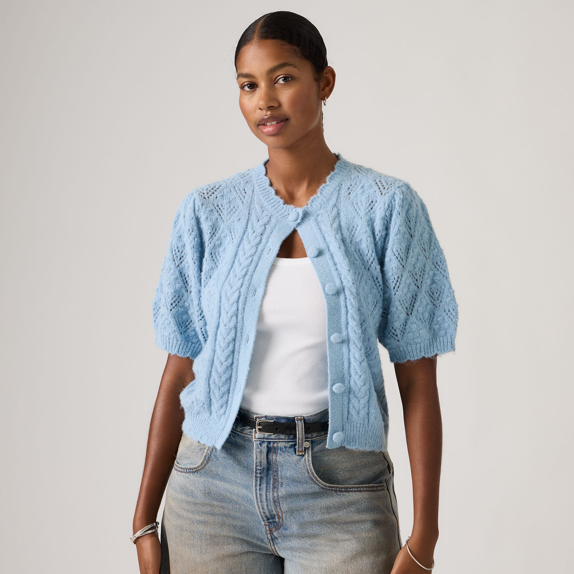 トップス SCHLUSSEL no sleeve cardigan archive Levi's® Women's Pauline Pointelle Short-Sleeve Cardigan - Blue