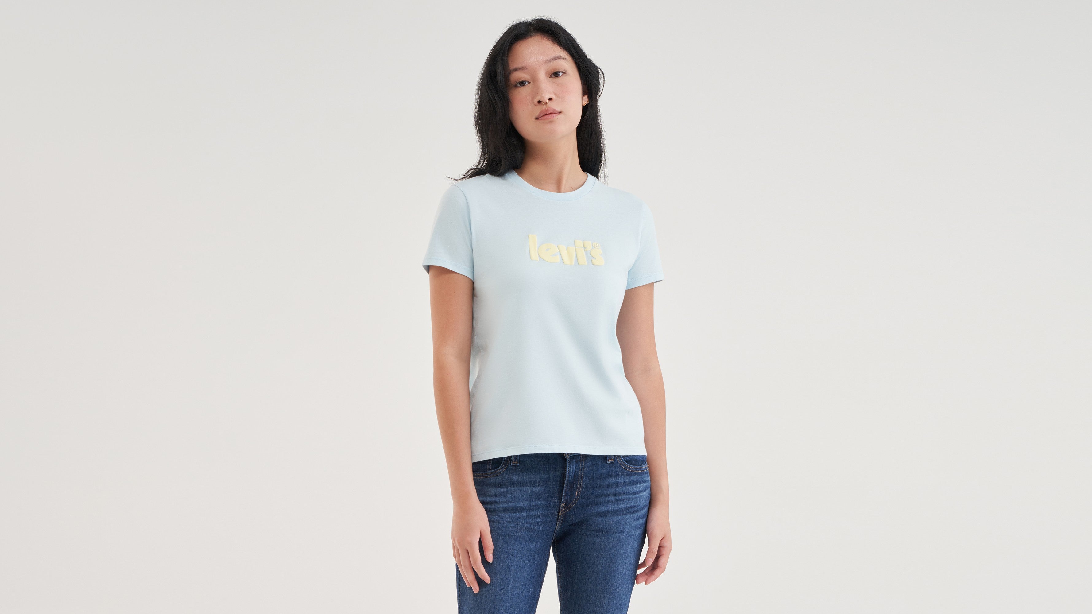 blue and white t shirt women's