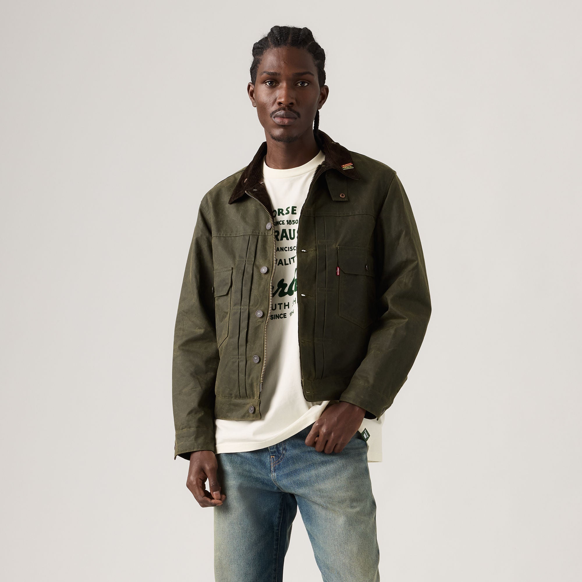 Levi's® x Barbour Type II Waxed Trucker Jacket - Olive | Levi's SG