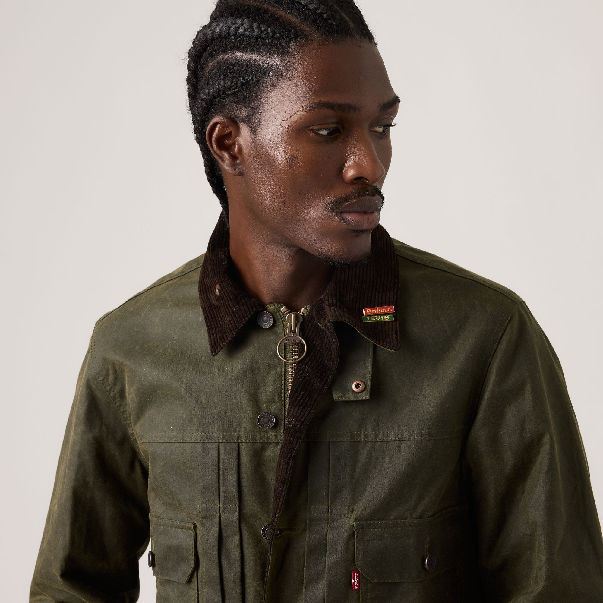 Levi's® x Barbour Type II Waxed Trucker Jacket - Olive | Levi's SG