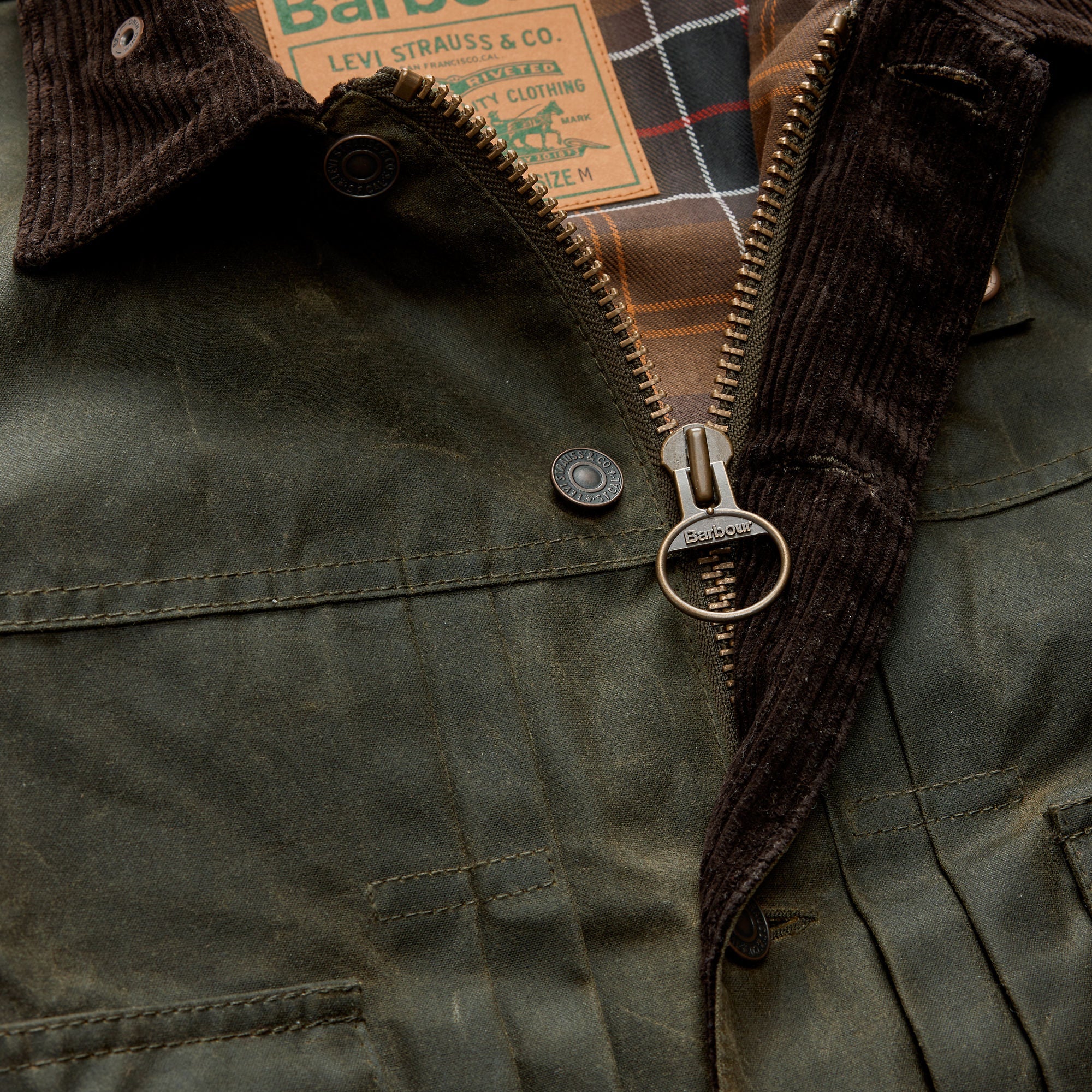 Levi's® x Barbour Type II Waxed Trucker Jacket - Olive | Levi's SG